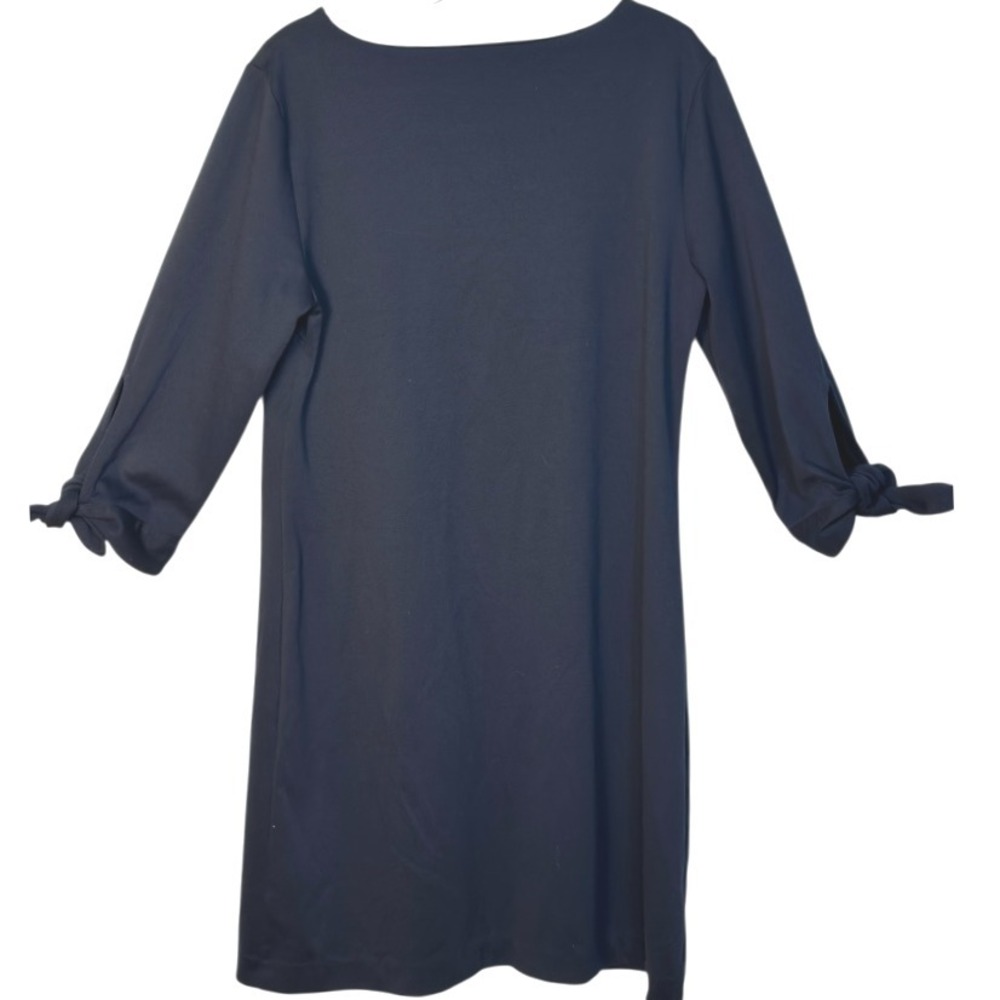 Talbots Dress 3/4 Sleeve Tie Cuff Boat Neck Knit Navy Blue Classic Business SZ M